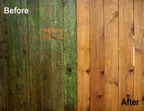 before and after photo wood fence power wash pressure wash